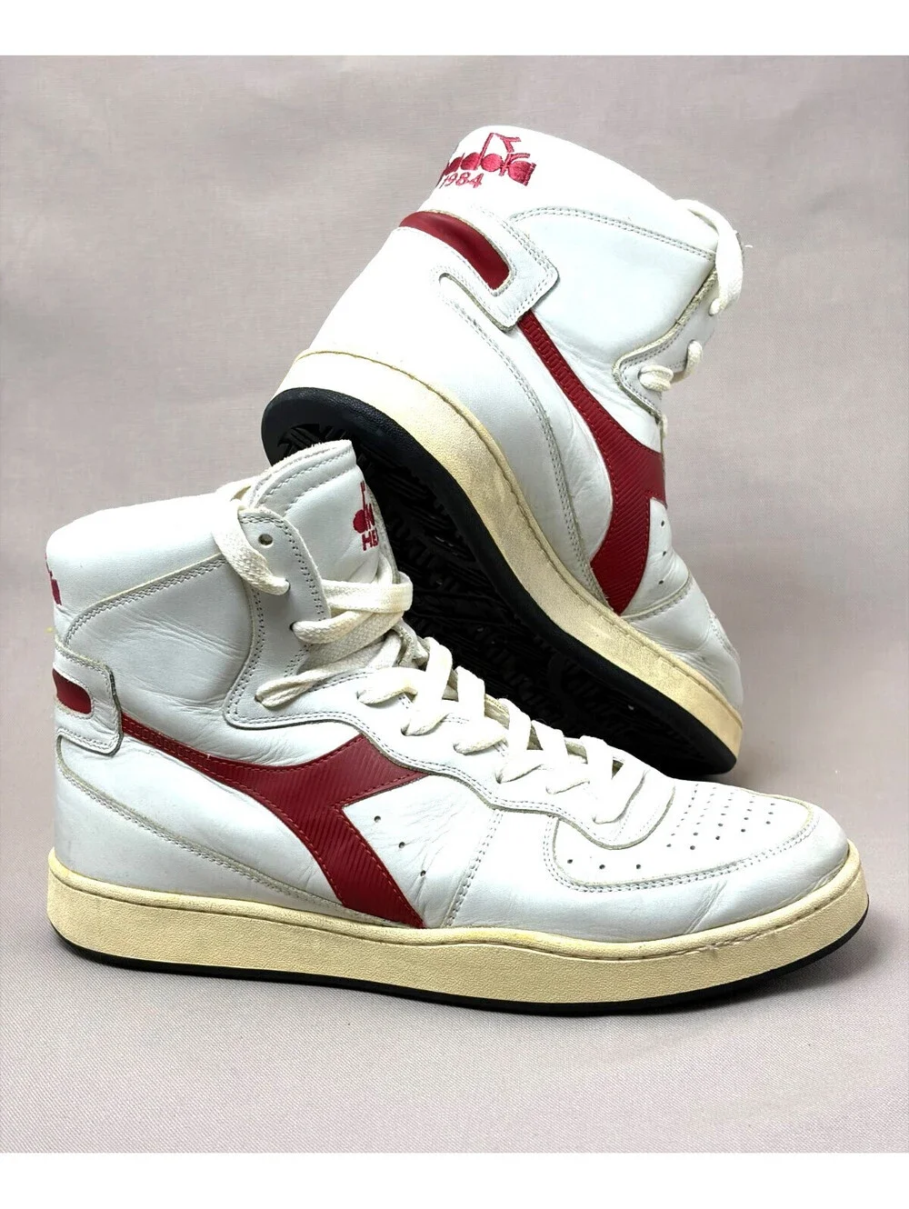 Diadora Heritage MI Basket 1984 High Top Leather Sneakers White Red Mens 9.5